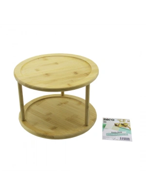 Egonex İbico İ22-250 ( 2 Katlı ) ( Yuvarlak=24.5cm ) ( 360° Döner Tablalı ) Ahşap Bambu Sunumluk & Mini Sofra*20