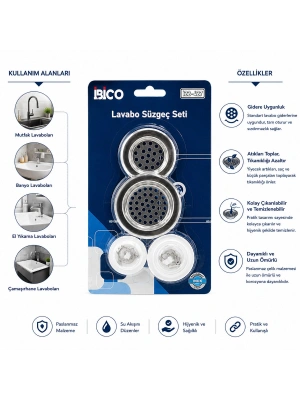 Egonex İbico İ22-427 ( 4pcs ) Lavabo Süzgeç & Tıpa Seti ( 2 Boy Süzgeç & 2 Boy Plastik Tıpa )*12x25