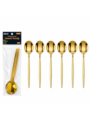 Egonex İbico İ22-437 ( 6pcs ) ( Gold ) Yemek Kaşık Seti ( 21cm )*10x10