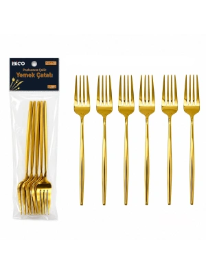 Egonex İbico İ22-438 ( 6pcs ) ( Gold ) Yemek Çatal Seti ( 21cm )*10x10