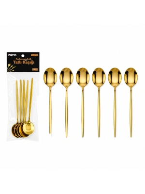 Egonex İbico İ22-439 ( 6pcs ) ( Gold ) Tatlı Kaşık Seti ( 13cm )*10x10
