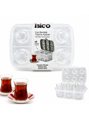 Egonex İbico K17-001 ( 6lı ) ( Çay Bardak ) Taşıma Aparatı ( Şeffaf Plastik )*24=k