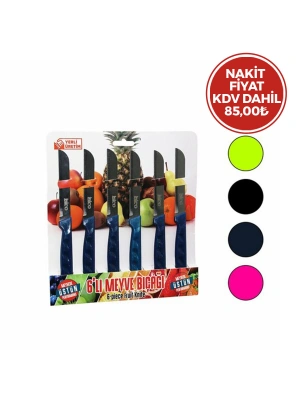 Egonex İbico My01 ( 6pcs ) Dişli Meyve Bıçak Takım  ( Renkli )*20x6