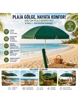 Egonex Skybelt Sky-112 ( 200cm Saplı ) ( Çap:100*100cm ) ( Düz - Tek Renk ) Plaj Şemsiyesi ( Omuz Askı Çantalı ) ( 8 Telli & Fıberglass ) ( Polyester Kumaş )*12=k
