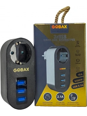 Gobax Termal Akım Korumalı Akıllı Priz 3xusb Li, Çocuk Korumalı, Led Işıklı, Yüksek Isıya Dayanıklı
