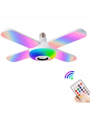 Lamba 4 Kanatlı E27 Duya Takılan Kumandalı Katlanabilir Led Müzik Lamba Işığı Avize Bluetooth Hoparlör