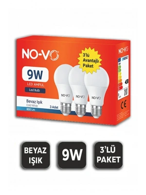 Novo 3’lü Led Ampul 9w Beyaz Işık E27