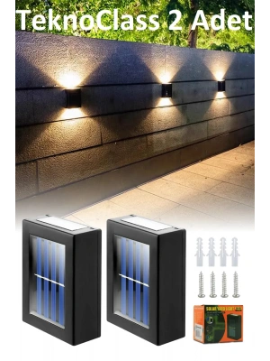 Solar Çift Taraflı Duvar Lambası Güneş Enerjili Aydınlatma Dekorasyon Aplik Işık 2 Li