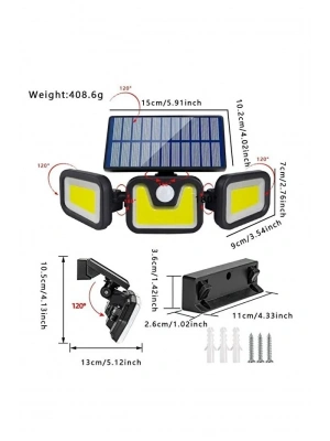 Volemi Üçlü Solar Led Projektör – Beyaz Işık – Sensörlü Dış Mekân Aydınlatma