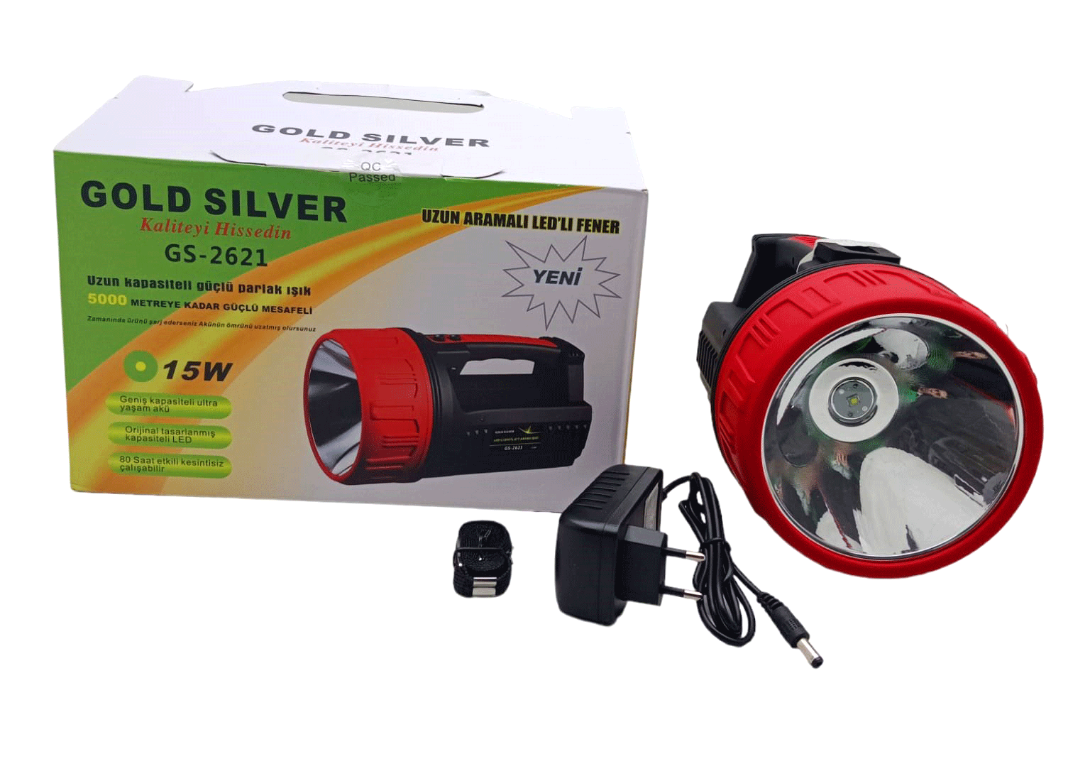 GOLD SILVER GS-2621 15W LED 2İN1 UZUN ARAMALI ADAPTÖR ŞARJLI EL FENERİ PROJEKTÖR*16            Q9