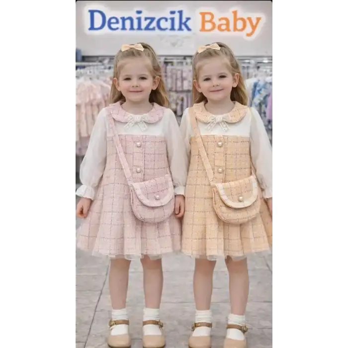 1-2-3 Yaş Tül Kollu Çantalı Elbise