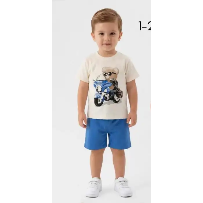 1/3 Yaş Motorcu Ayı Baskılı Çocuk Takımı
