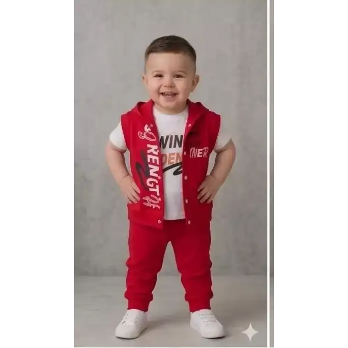 1/4 Yaş Winner Baskılı Yelekli 3lü Çocuk Takımı