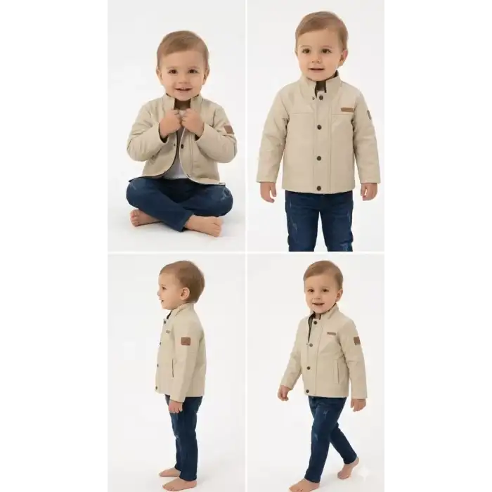 2/5 Yaş Deri Ceketli 3 Parça Çocuk Takımı