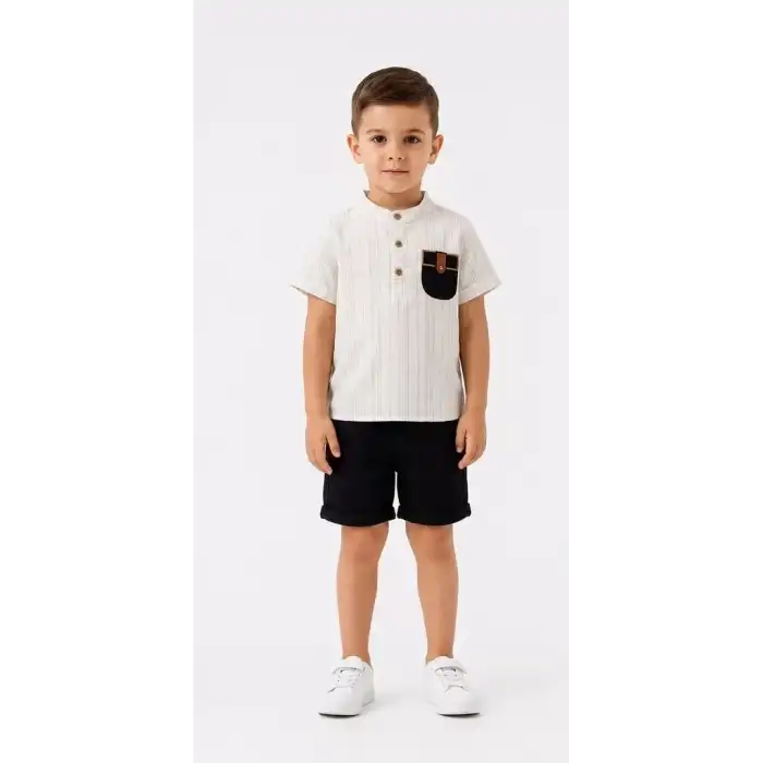 2/5 Yaş Keten Gömlek Gabardin Şort Çocuk Takımı
