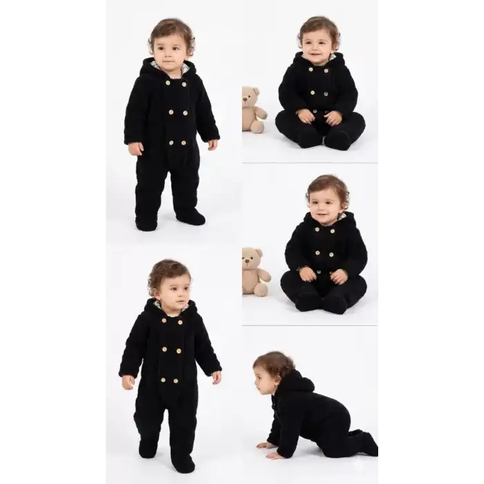 3/12 Ay Çift Düğmeli Kapşonlu Bebek Tulumu