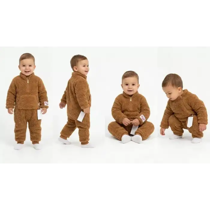 3-12 Ay Peluş Kumaş Çıtçıtlı Bebek Tulumu