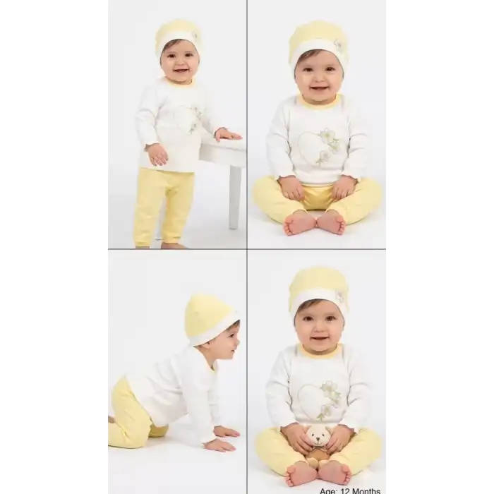 3/12 Ay Şapkalı Pamuk Bebek Takımı