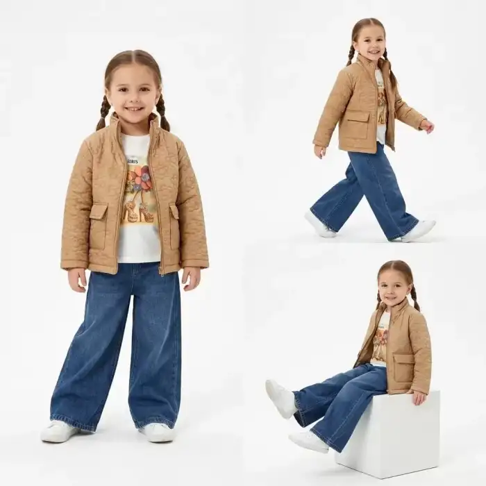 5/8 Yaş Kot Pantolon Montlu 3 Parça Çocuk Takımı