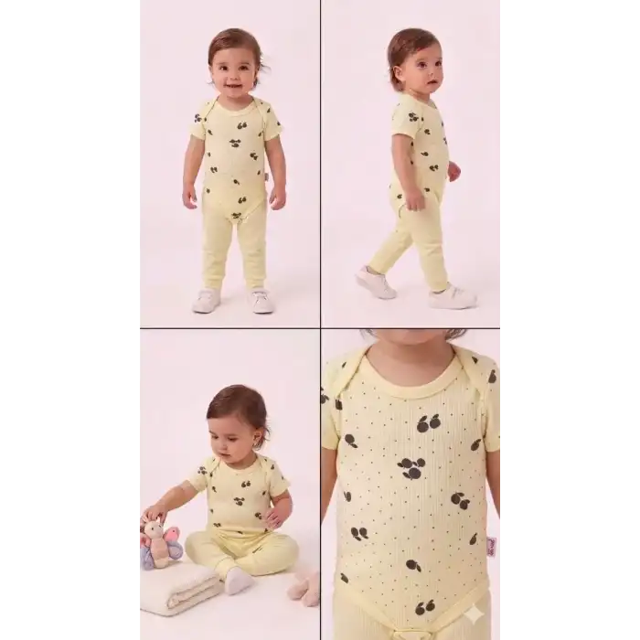 6/18 Ay Baskılı Zıbınlı Penye Bebek Takımı