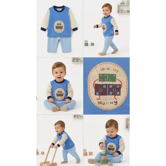 6/24 Ay Baskılı 2 Parça Bebek Takımı