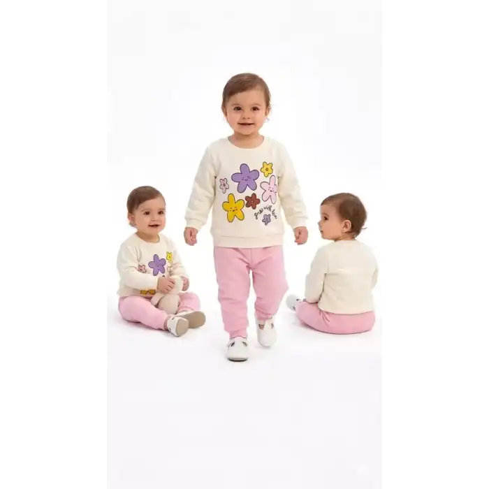 6/24 Ay Çiçek Baskılı Basic Bebek Takımı