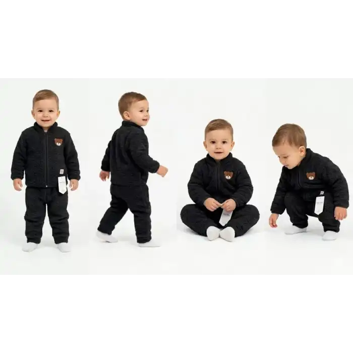 6/24 Ay Peluş Kumaş Fermuarlı Bebek Takımı