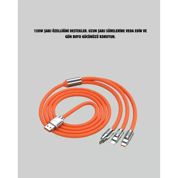 AsilTech 120 W Şarj ve Veri Aktarımı Kablo– 3 Başlıklı Çok Amaçlı Kablo Yüksek Hızlı