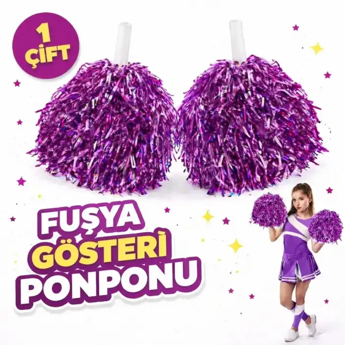 AsilTech 1 Çift Fuşya Okul Gösteri Ponponları - Ekstra Dolgun