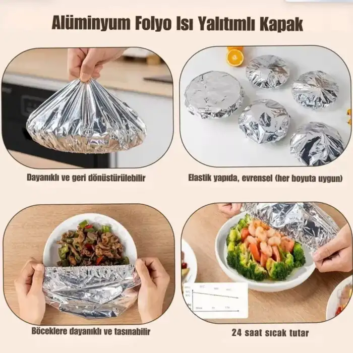AsilTech 10lu Bone Kapak - Folyo - Isı Yalıtımlı - Tabak ve Mini Tencere Uyumlu