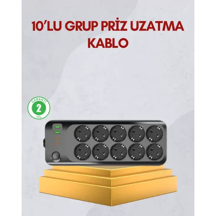 AsilTech 10 Prizli Uzatma Kablosu Termal Koruma USB Type-C Hızlı Şarj 2500W