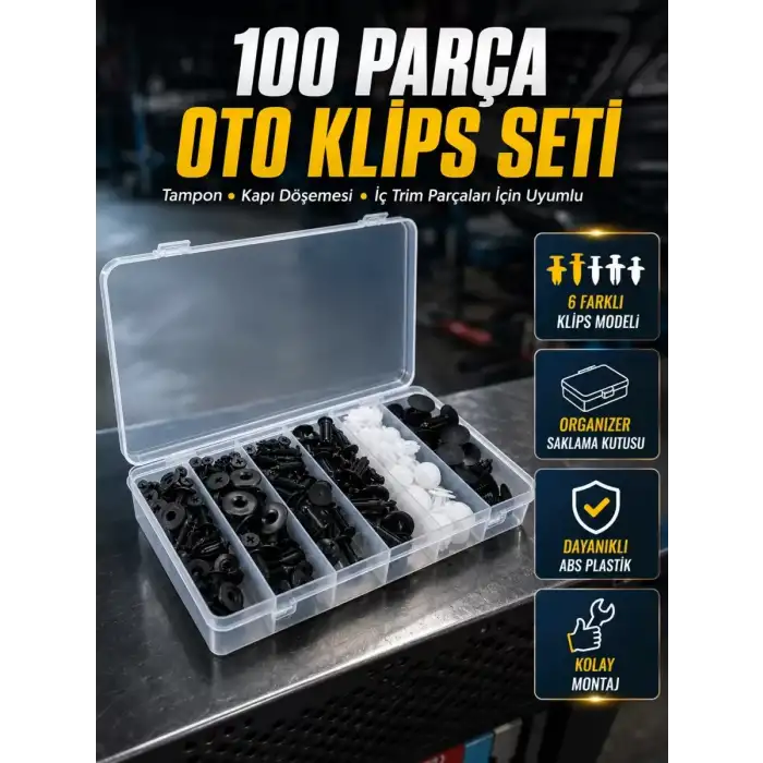 AsilTech 100 Parça Oto Döşeme Klipsi Seti Tampon, Kapı Paneli ve Plastik Trim Sabitleme Klipsleri
