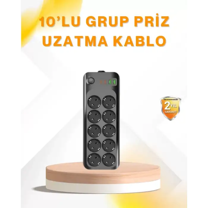 AsilTech 10’lu Çoklu Priz Termal Korumalı USB Type-C Çıkışlı 2500W Uzatma Kablosu