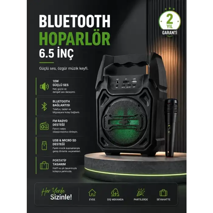 AsilTech 10W Güçlü Ses Performanslı Bluetooth Karaoke Hoparlörü