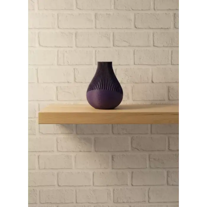 AsilTech 11 cm Mor Minimal Çizgili Vazo Masa Üstü Şık Dekor Objesi