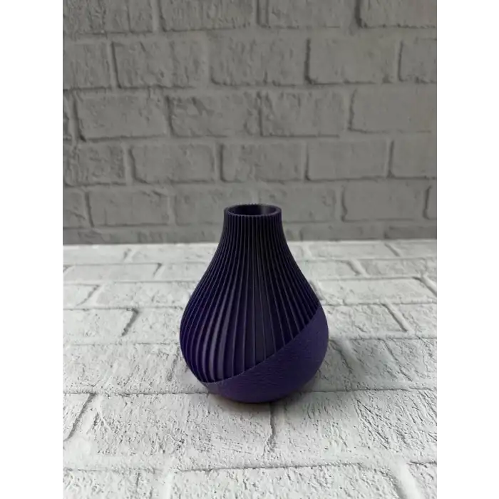 AsilTech 11 cm Mor Minimal Çizgili Vazo Masa Üstü Şık Dekor Objesi
