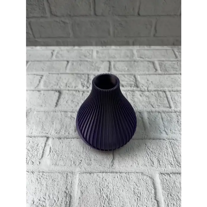 AsilTech 11 cm Mor Minimal Çizgili Vazo Masa Üstü Şık Dekor Objesi