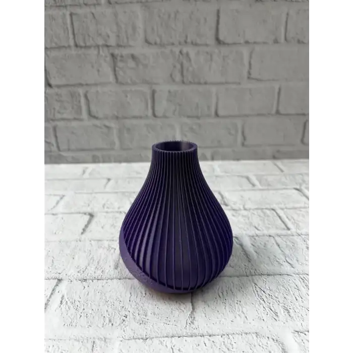 AsilTech 11 cm Mor Minimal Çizgili Vazo Masa Üstü Şık Dekor Objesi