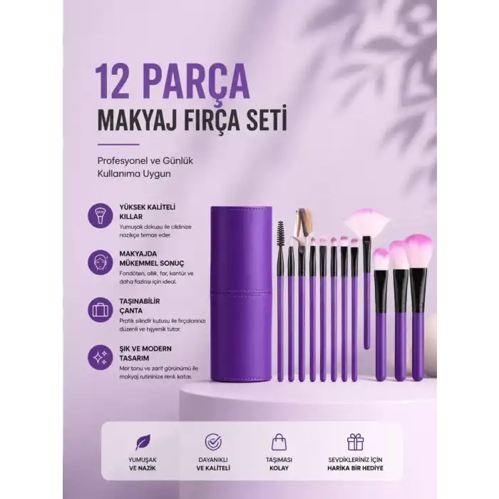 AsilTech 12li Makyaj Fırça Seti Yumuşak Kıllı Profesyonel Kullanıma Uygun
