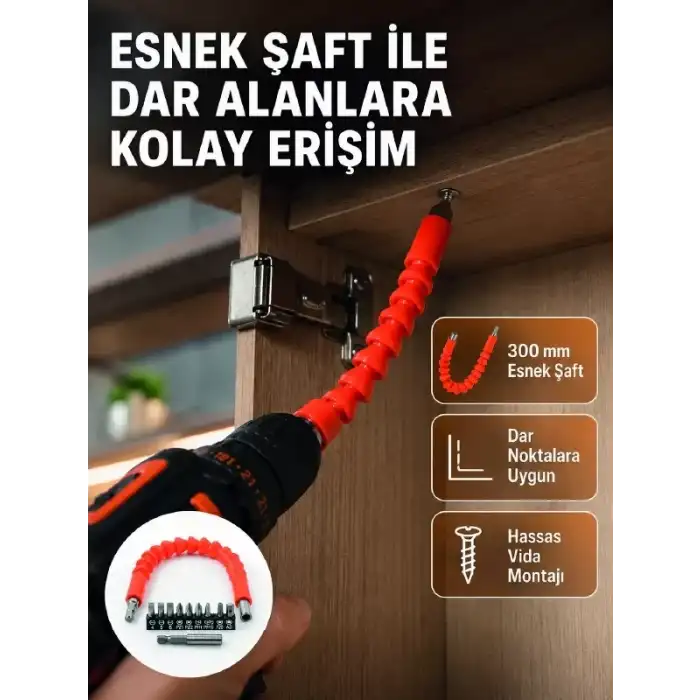 AsilTech 12 Parça Esnek Bits Uç Seti 300 mm Esnek Şaftlı Tornavida Uç Seti