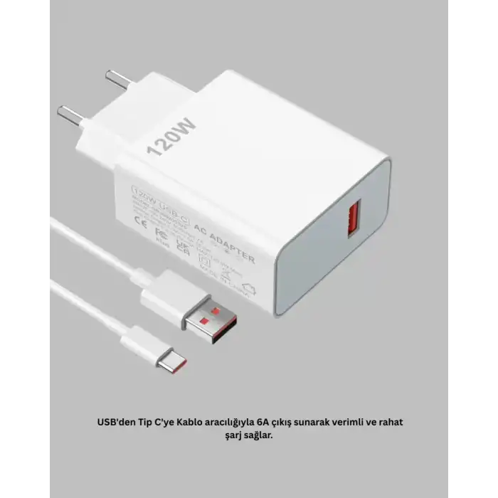 AsilTech 120 Watt Type C Şarj Başlığı Poco X3 X4 X5 Pro Uyumlu
