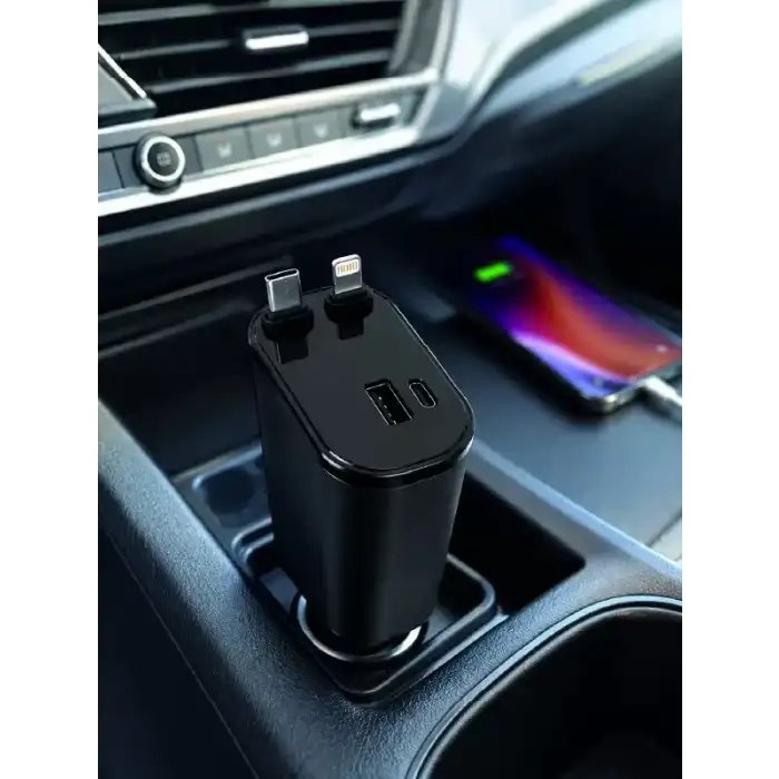 AsilTech 120W Hızlı Şarj Destekli 4ü 1 Arada Araç Şarj Cihazı Type-C, Lightning, USB ve USB-C Çıkışlı