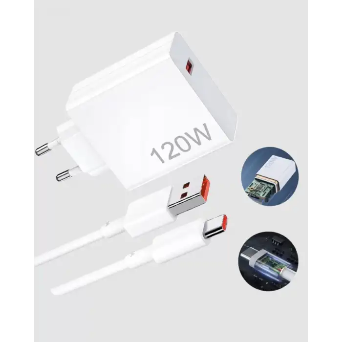 AsilTech 120W Süper Hızlı Şarj Adaptörü – Type-C Kablo Dahil, Yüksek Voltaj Korumalı
