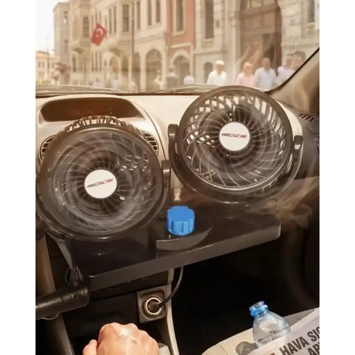 AsilTech 12V Araç İçi Vantilatör Çift Modlu Döner Başlıklı Oto Fan