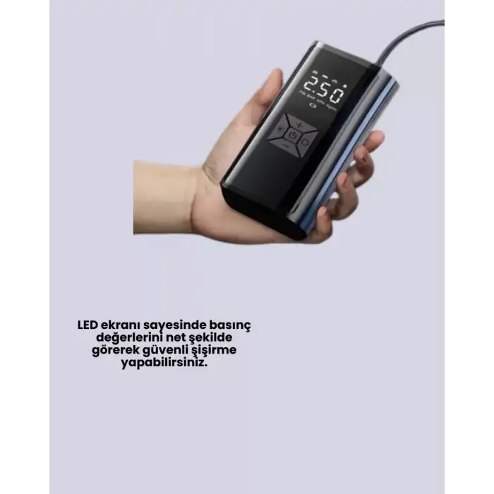 AsilTech 12V Uyumlu Çok İşlevli Akıllı Araç Lastik Pompası