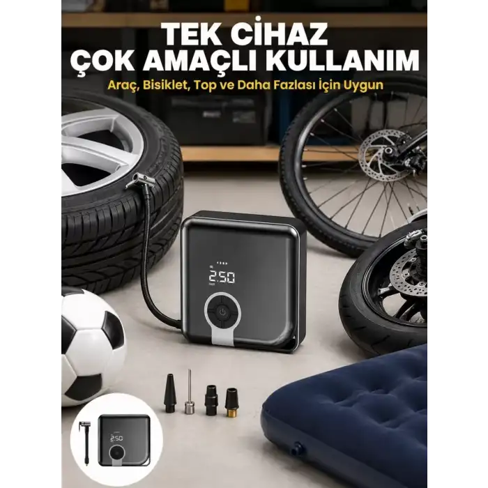 AsilTech 150 PSI Yüksek Basınç Kapasiteli Kablosuz Lastik Pompası Yeni Nesil