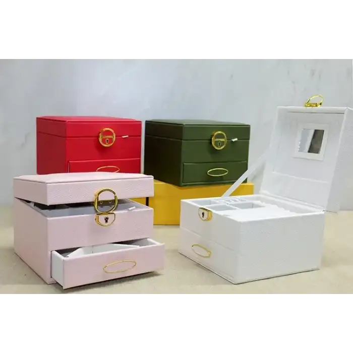AsilTech 16x16 cm Deri Kaplamalı Makyaj Ve Takı Kutusu
