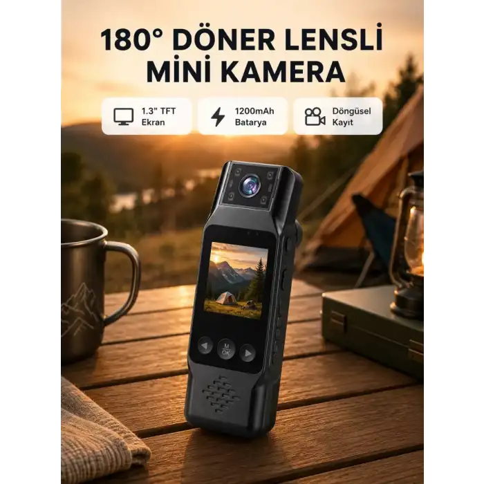 AsilTech 180° Döner Lensli Mini Kamera 1080P Full HD Hareket Algılama 1200mAh