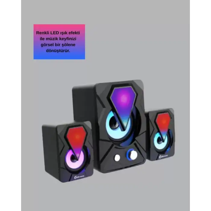 AsilTech 2+1 RGB LED Işıklı Güçlü Bas Sistemli Bilgisayar Hoparlörü