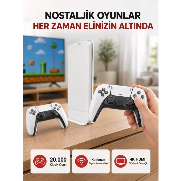 AsilTech 2 Kollu Kablosuz 4K TV Uyumlu Klasik Oyun Konsolu